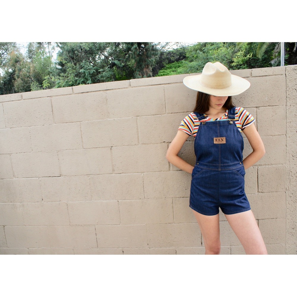 Vintage 70s Ely Denim Short Overalls High Waist Boho XS S - Picture 3 of 5